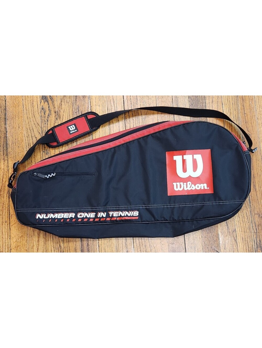 Vintage Wilson Dual Compartment Tennis Racket Bag Red & Black Shoulder Strap